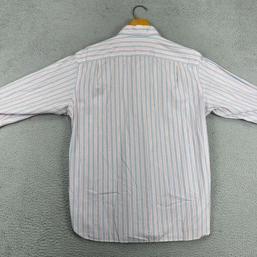 J Crew Dress Shirt Adult Medium 15-15.5 Blue Pink Striped Button Up Pocket Mens